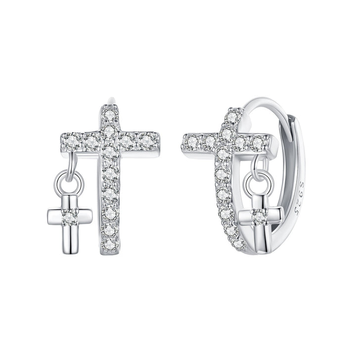 925 Sterling Silver Earrings with Pavé Setting CZ in White Gold, Size 13*8mm for Women