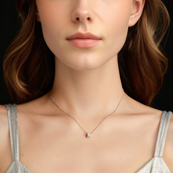 925 Sterling Silver &amp; Moissanite Necklace, 40+5cm Length, White Gold Plated, Women&