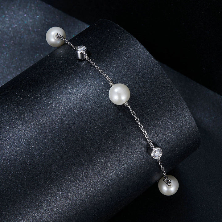 925 Sterling Silver 3mm Moissanite &amp; Shell Pearl Bracelet for Women
