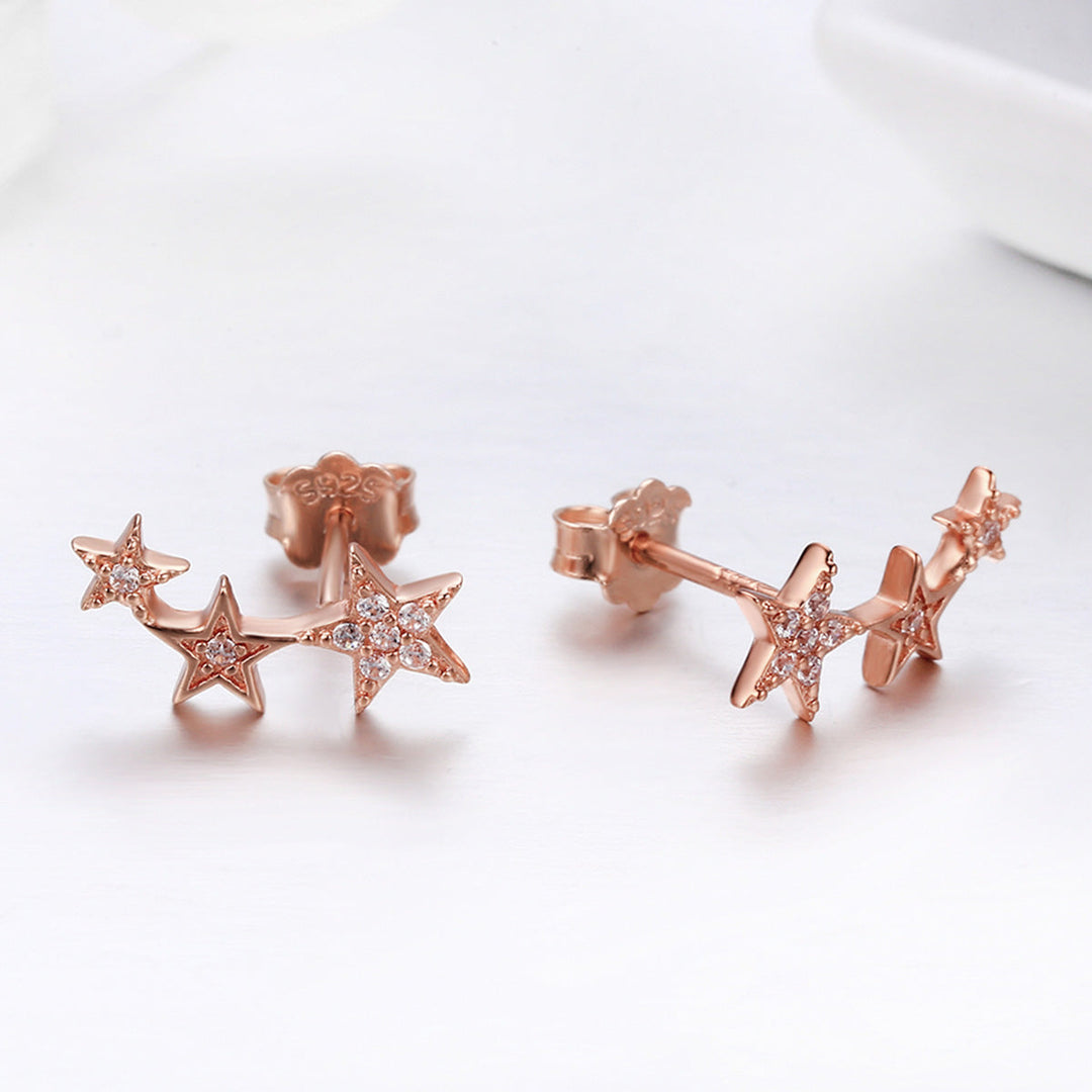 925 Sterling Silver Plated Rose Gold Pavé Setting CZ Earrings for Women