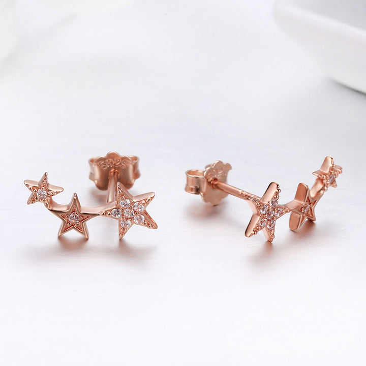 925 Sterling Silver Plated Rose Gold Pavé Setting CZ Earrings for Women