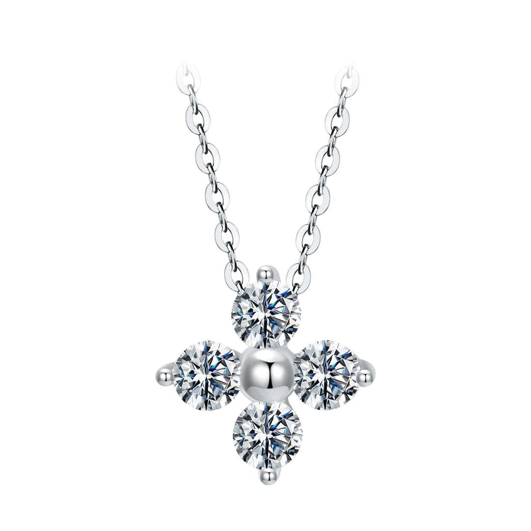925 Sterling Silver &amp; White Gold Plated Moissanite Necklace 40+5cm for Women