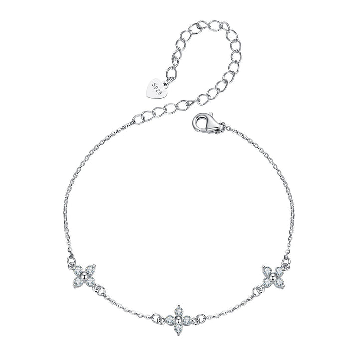 925 Sterling Silver &amp; Plated White Gold Moissanite Bracelet 15+6cm for Women