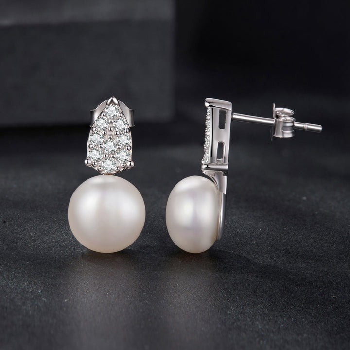 925 Sterling Silver 0.023 Carat Moissanite &amp; Freshwater Pearl Earrings for Women