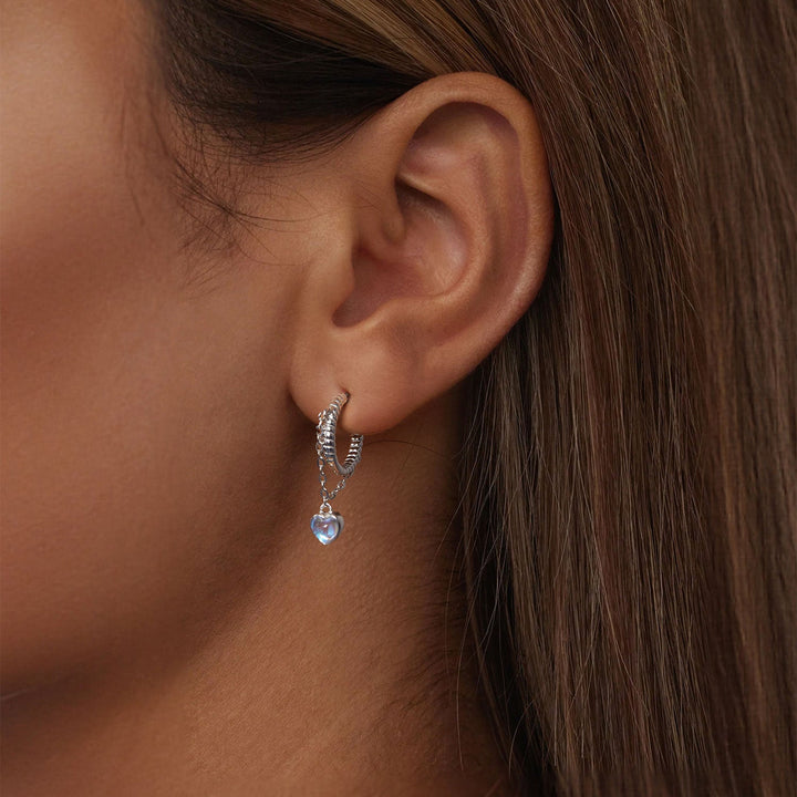 925 Sterling Silver White Gold Plated Moonstone Earrings 23x5mm for Women