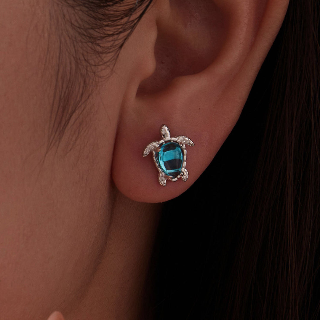 925 Sterling Silver &amp; Brass Transparent Glass CZ Earrings 1.3*1.2cm for Women