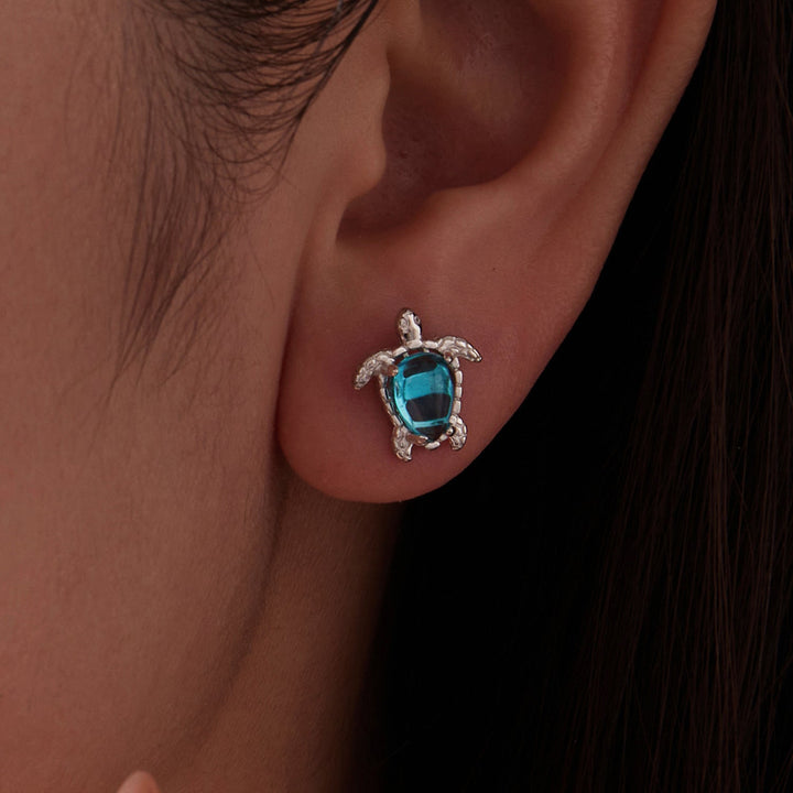 925 Sterling Silver &amp; Brass Transparent Glass CZ Earrings 1.3*1.2cm for Women