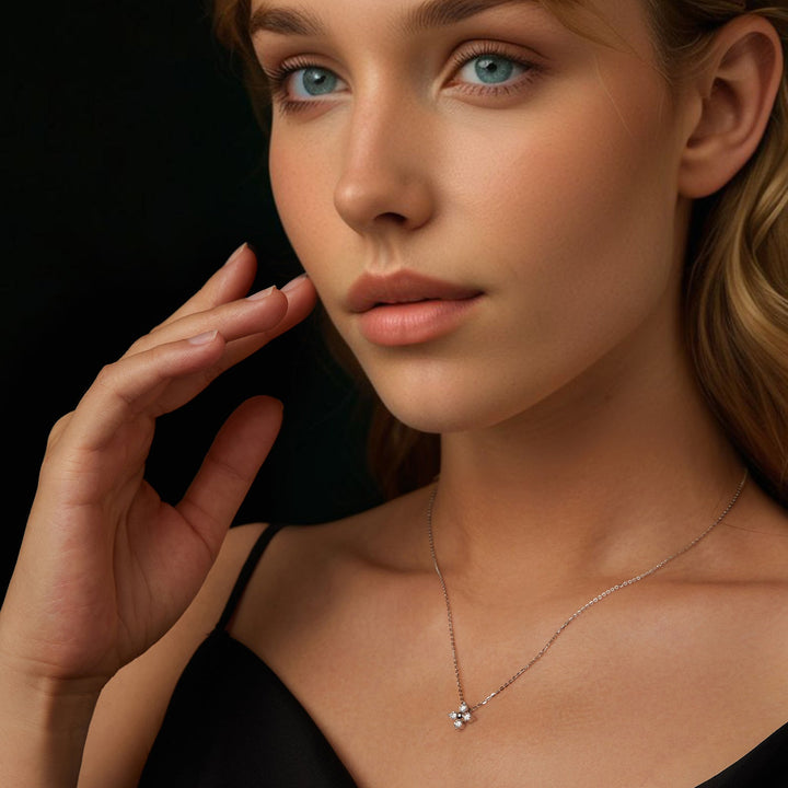 925 Sterling Silver &amp; White Gold Plated Moissanite Necklace 40+5cm for Women