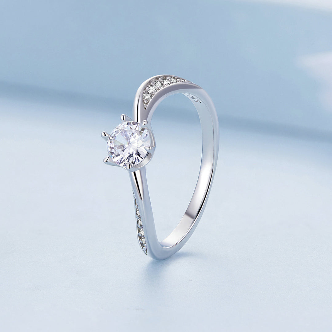 925 Sterling Silver Platinum Plated 5mm CZ Ring Size 6 for Women