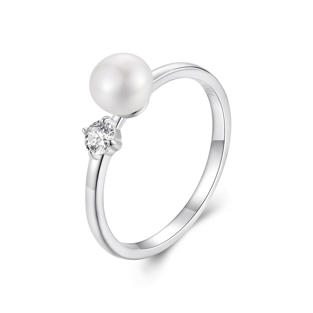 925 Sterling Silver Moissanite &amp; Freshwater Pearl Ring 3mm Size 6 for Women