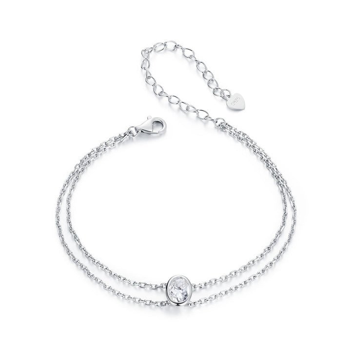 925 Sterling Silver Moissanite 1 Carat Bracelet for Women - White Gold Plated, 150+60mm