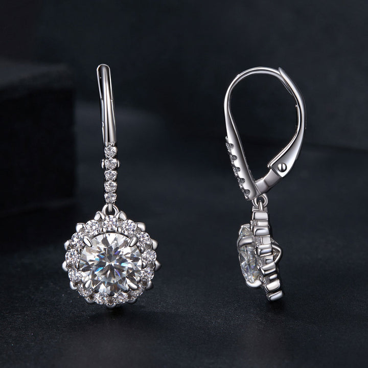 925 Sterling Silver Moissanite 1ct Earrings 26x11mm Pavé White Gold for Women