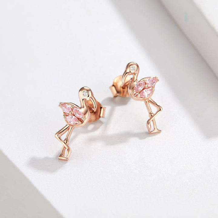 925 Sterling Silver 1.5x0.7cm Plated Rose Gold CZ Earrings for Women