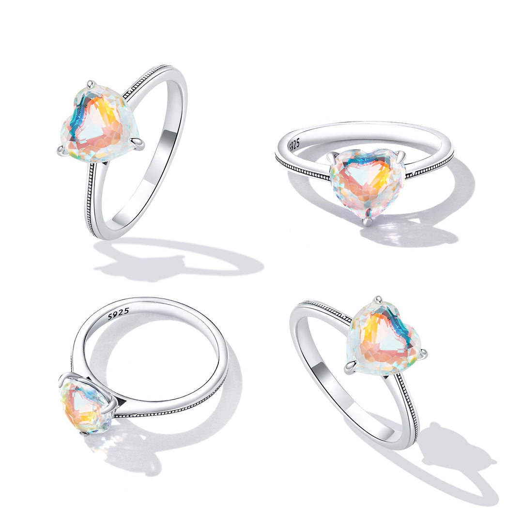 925 Sterling Silver Oxidized Silver Ring with Transparent Glass - Size 7.0 for Women