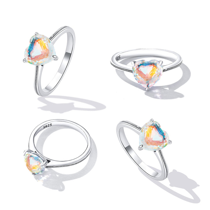 925 Sterling Silver Oxidized Silver Ring with Transparent Glass - Size 7.0 for Women