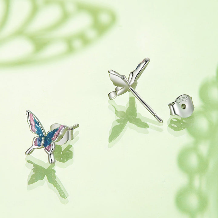 925 Sterling Silver White Gold Plated Enamel Earrings 9x10mm for Women