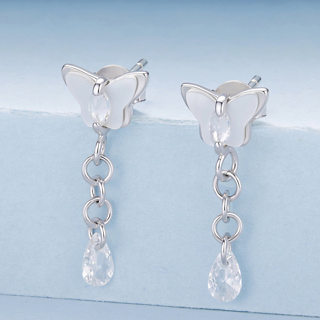 925 Sterling Silver &amp; Brass Earrings with White Gold Plating, 2.0x0.8cm for Women