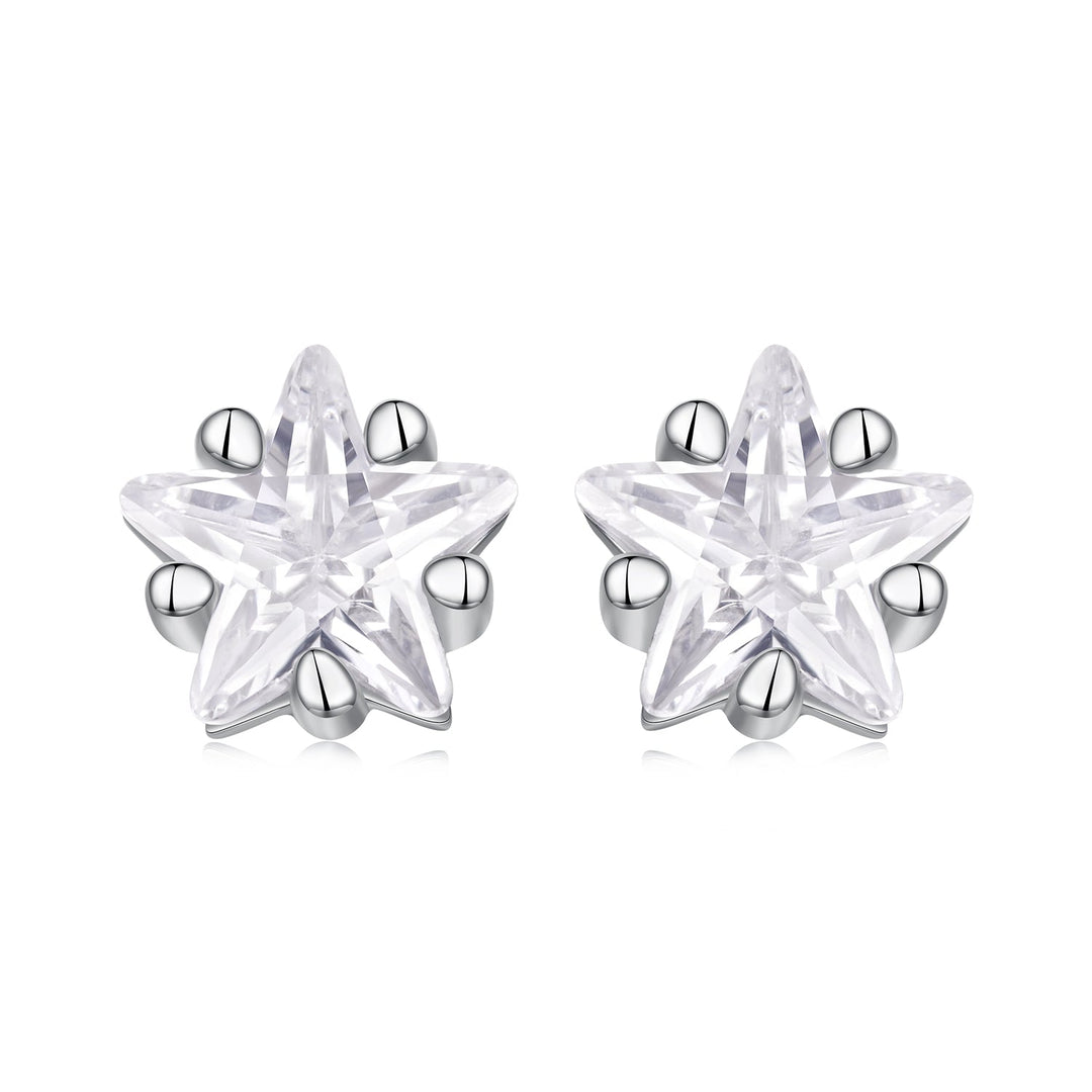925 Sterling Silver White Gold Plated Earrings 0.5cm with CZ