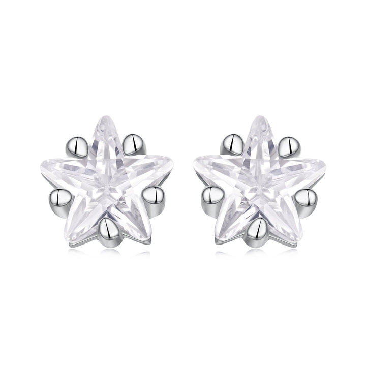 925 Sterling Silver White Gold Plated Earrings 0.5cm with CZ