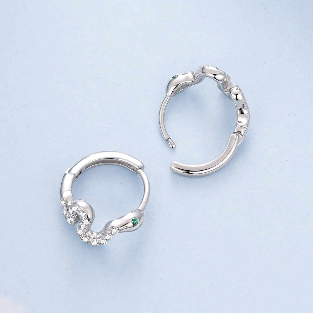 925 Sterling Silver Hoop Earrings with White Gold Plating and CZ Stones