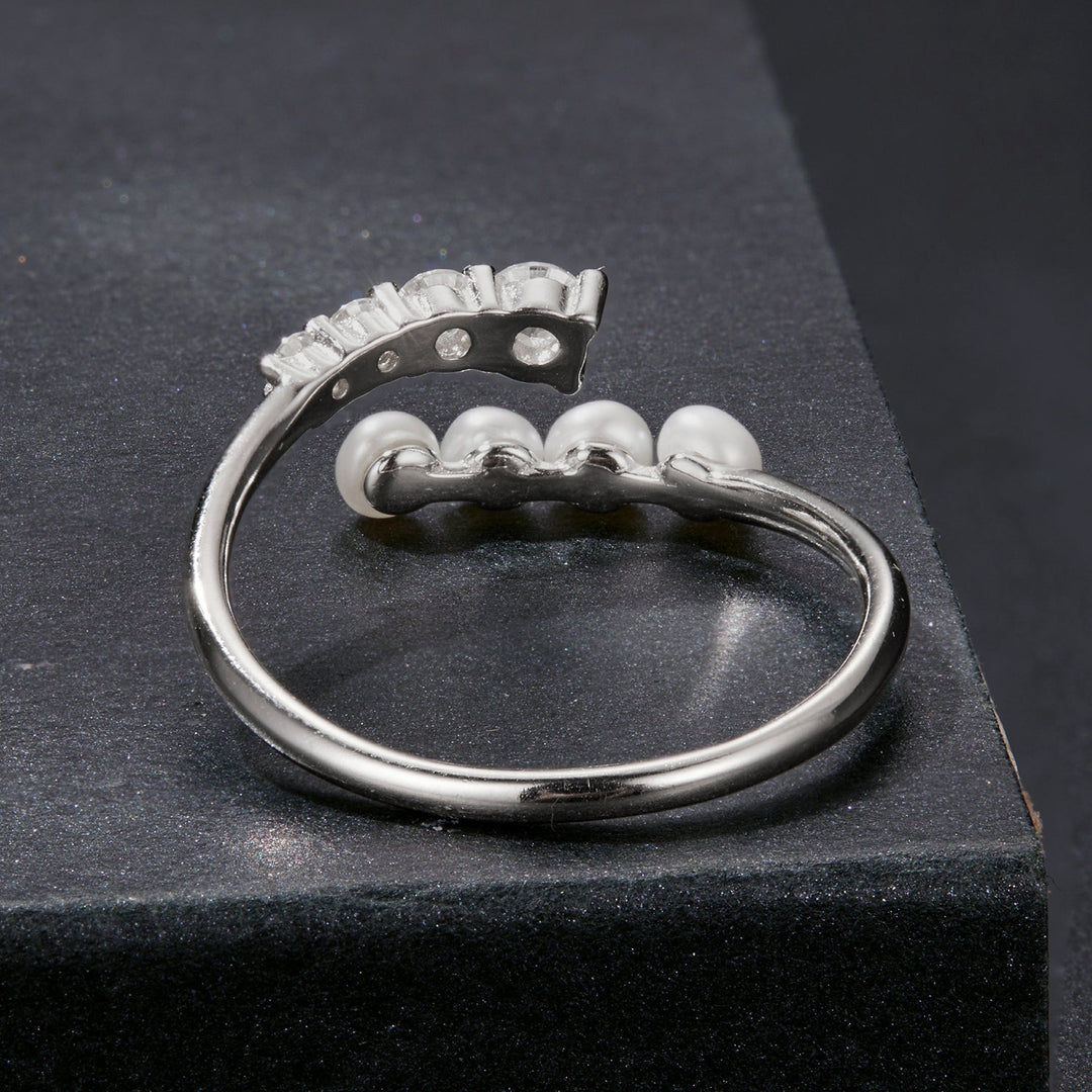 925 Sterling Silver Moissanite &amp; Freshwater Pearl Ring, White Gold Plated, Size E for Women