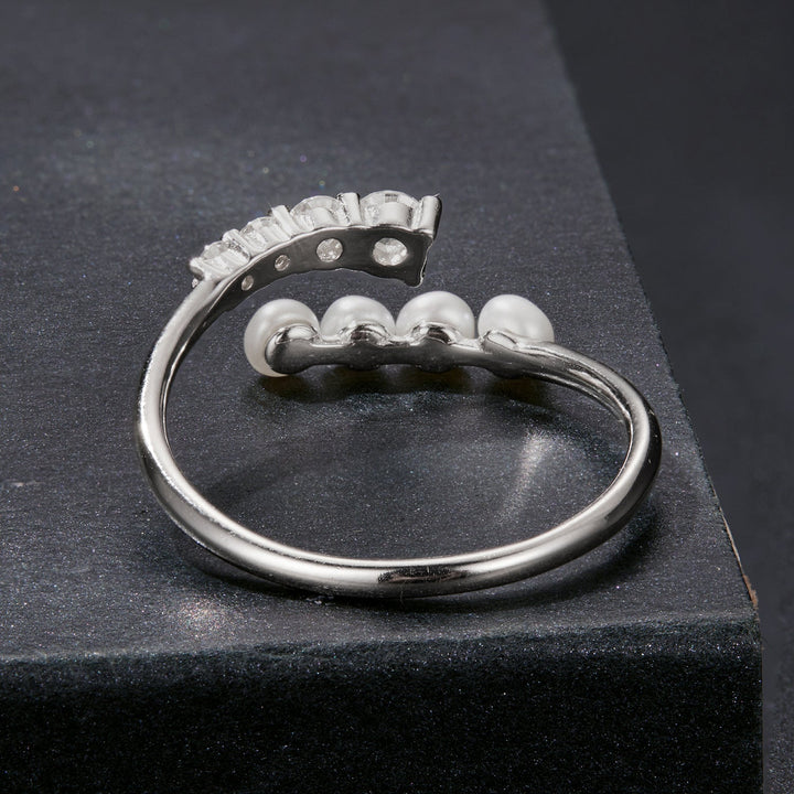 925 Sterling Silver Moissanite &amp; Freshwater Pearl Ring, White Gold Plated, Size E for Women