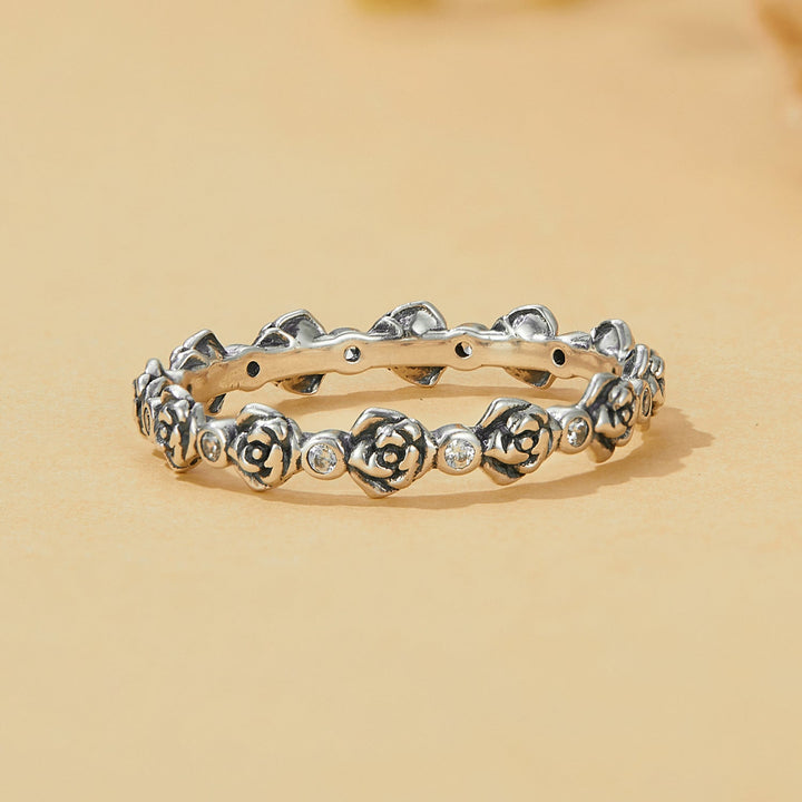 925 Sterling Silver Ring with Pavé Setting CZ - Size 6.0 - Oxidized Silver