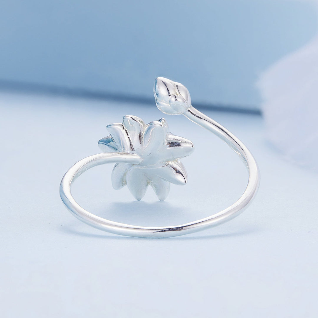 925 Sterling Silver Adjustable Flower Ring for Women