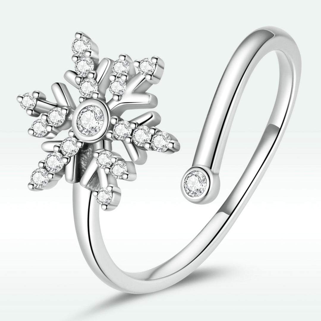 925 Sterling Silver Snowflake Ring with Pavé Setting CZ and Oxidized Finish for Women