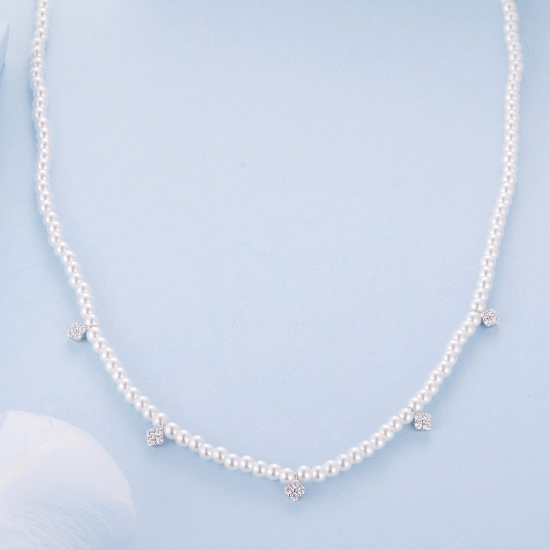 925 Sterling Silver Necklace with Pavé Setting CZ &amp; Synthetic Pearl for Women