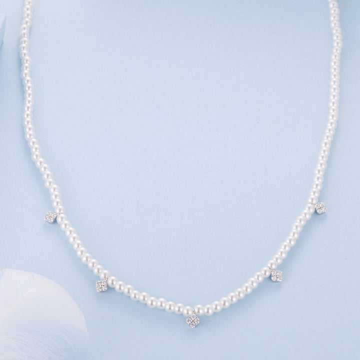 925 Sterling Silver Necklace with Pavé Setting CZ &amp; Synthetic Pearl for Women