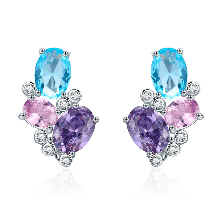 925 Sterling Silver Earrings with Transparent Glass, 1.6*1.1cm for Women