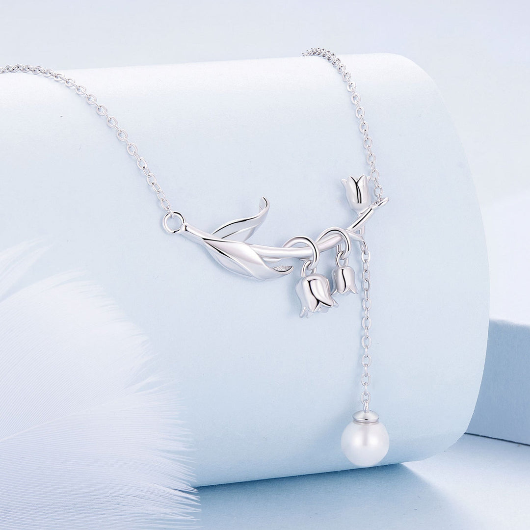 925 Sterling Silver Necklace with Quality Shell Pearl &amp; Platinum Plating, 380mm Length for Women