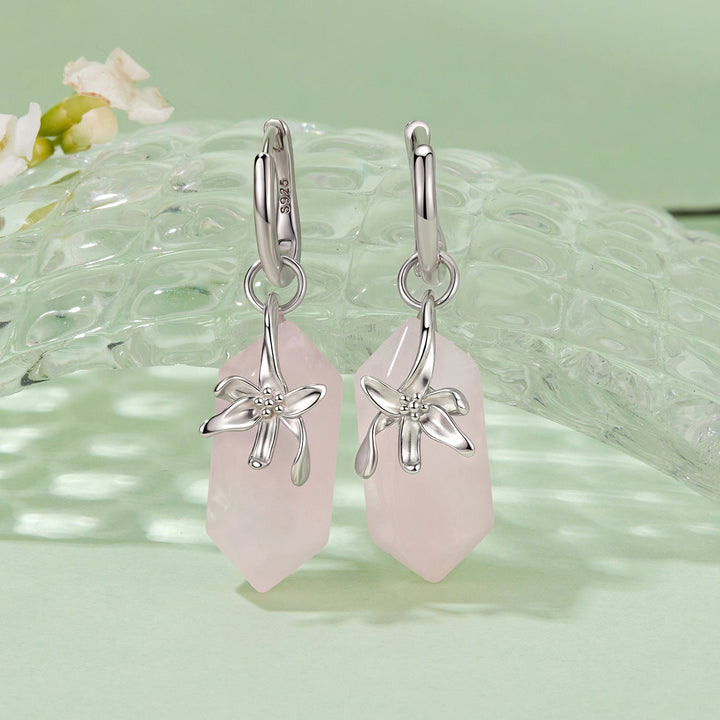 925 Sterling Silver Earrings with Natural Crystal and White Gold Plating
