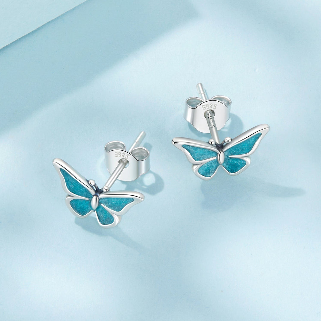 925 Sterling Silver Enamel Oxidized Earrings Size 0.7*1.1cm for Women