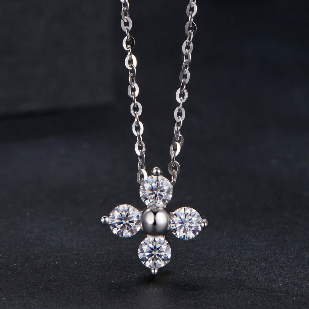 925 Sterling Silver &amp; White Gold Plated Moissanite Necklace 40+5cm for Women