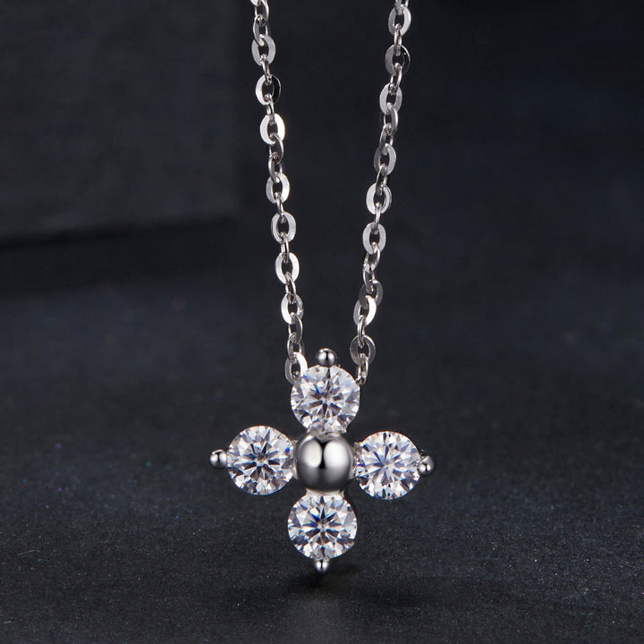 925 Sterling Silver &amp; White Gold Plated Moissanite Necklace 40+5cm for Women