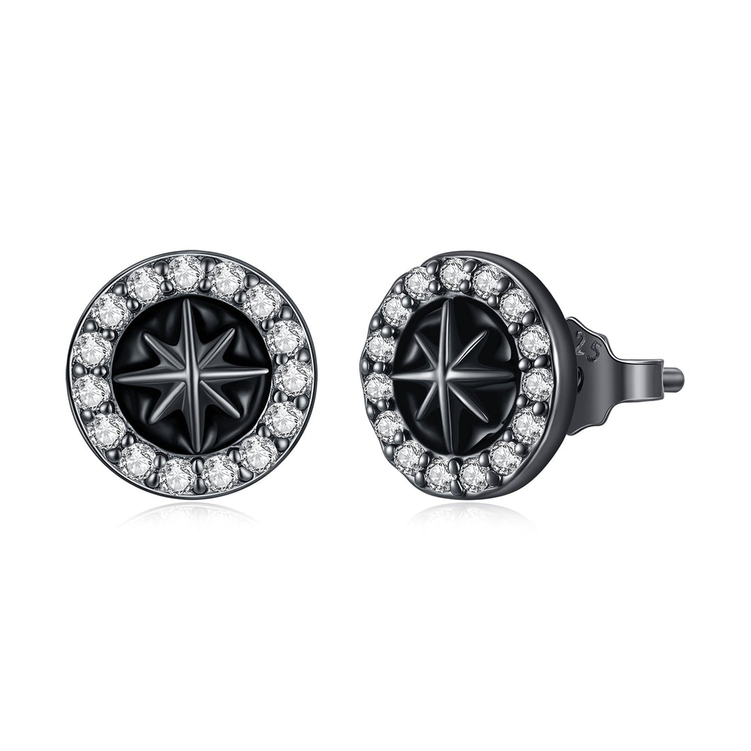 925 Sterling Silver Black Gold Plated Pavé CZ Earrings with Enamel for Women