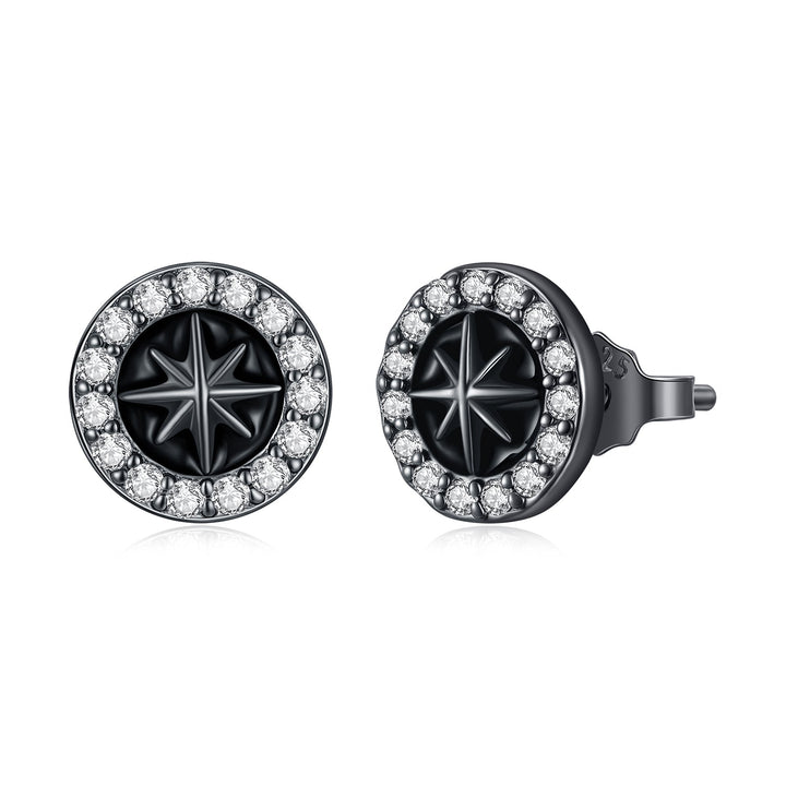 925 Sterling Silver Black Gold Plated Pavé CZ Earrings with Enamel for Women