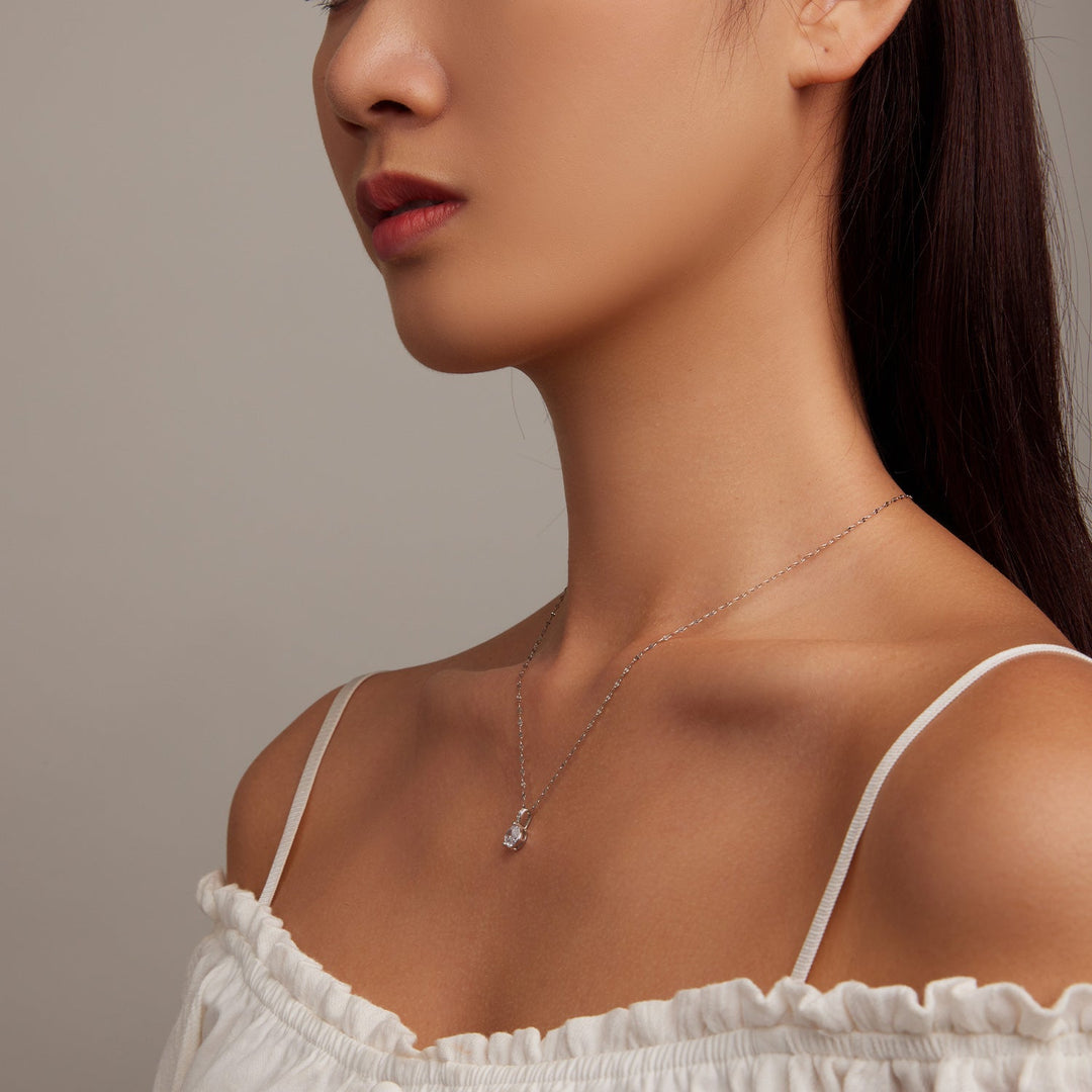 925 Sterling Silver Necklace with Pavé Setting CZ - Adjustable Length, Platinum Plated - Women&