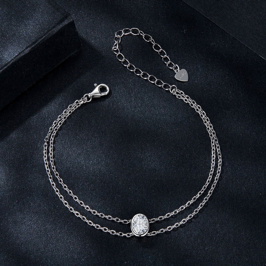 925 Sterling Silver Moissanite 1 Carat Bracelet for Women - White Gold Plated, 150+60mm