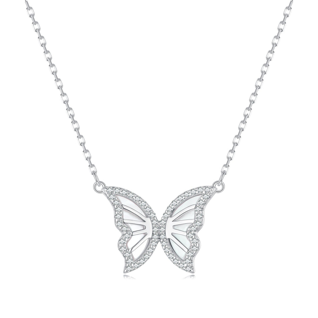 S925 Sterling Silver Plated Nacre &amp; CZ Necklace, 40+5cm for Women