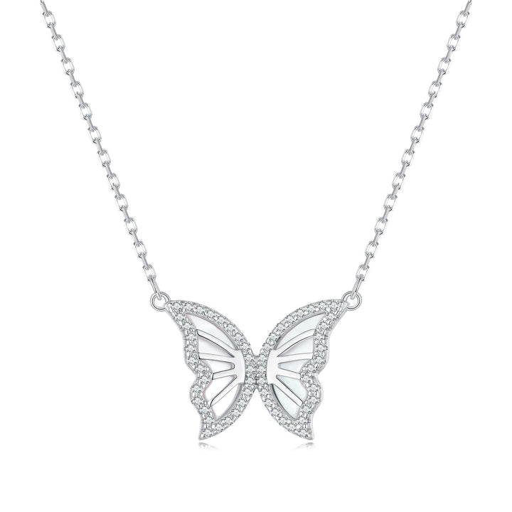 S925 Sterling Silver Plated Nacre &amp; CZ Necklace, 40+5cm for Women