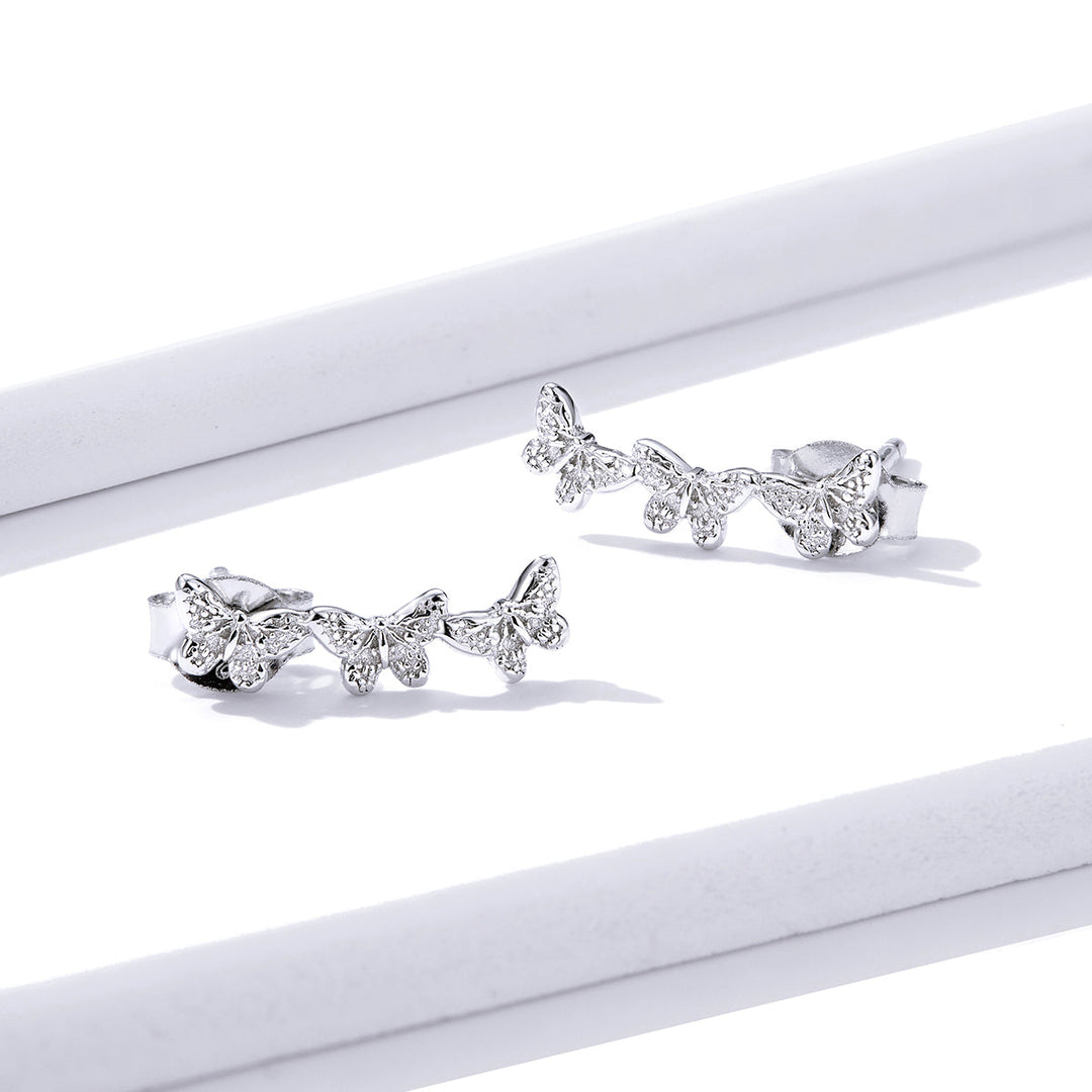 925 Sterling Silver Earrings - 1.4x0.5 cm - Platinum Plated for Women