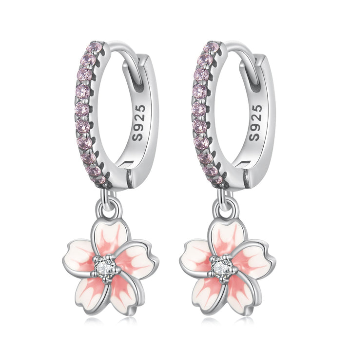 925 Sterling Silver Earrings with CZ and Enamel, 2.2x0.8m, for Women