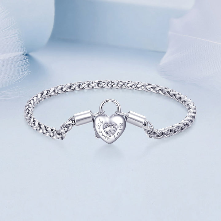 925 Sterling Silver Bracelet with CZ in Pavé Setting, 17.0 Size, Platinum Plated for Women