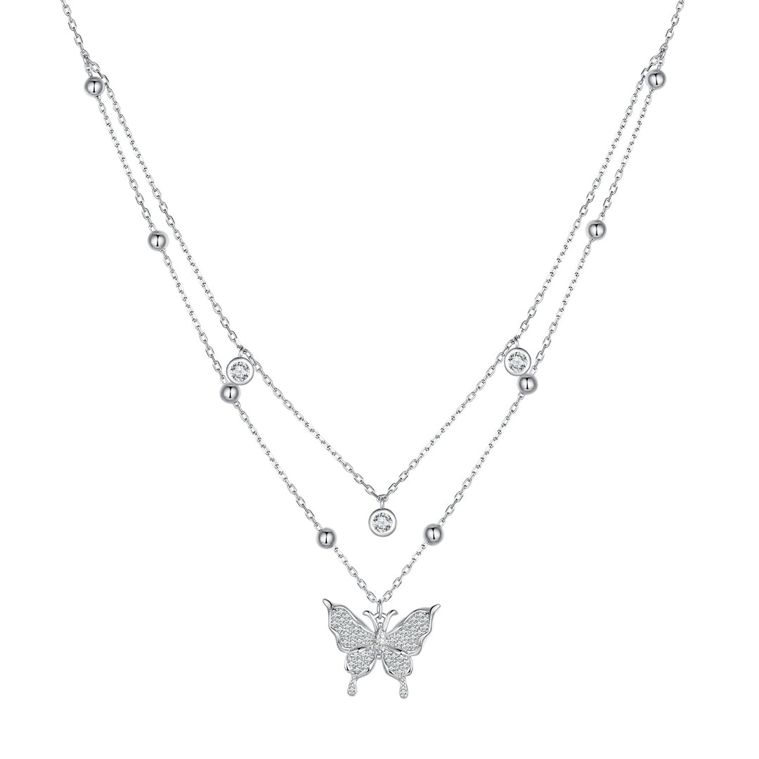 925 Sterling Silver Butterfly Necklace with Pavé Setting CZ, 40cm Length for Women