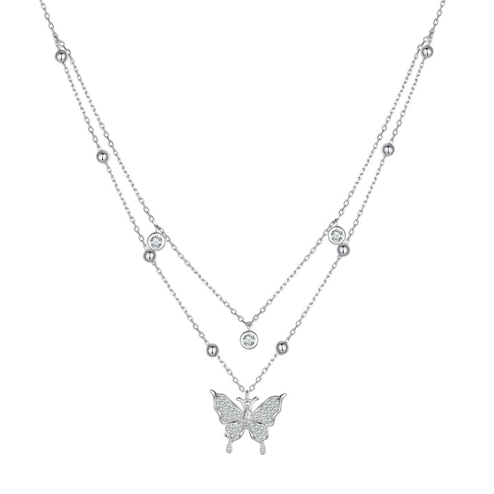 925 Sterling Silver Butterfly Necklace with Pavé Setting CZ, 40cm Length for Women