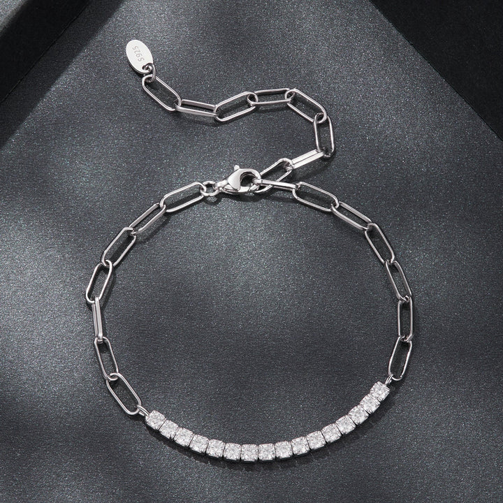925 Sterling Silver + Moissanite White Gold 21cm Bracelet for Women