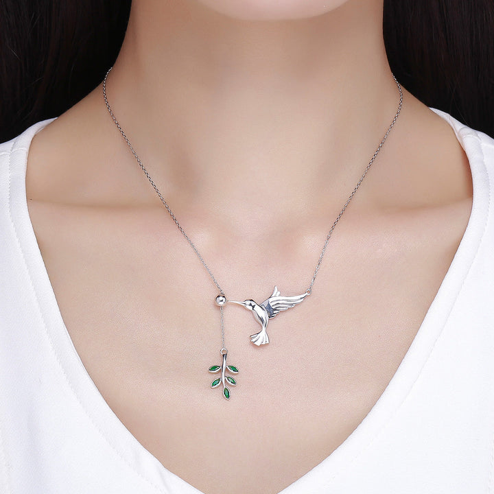 925 Sterling Silver Necklace with Bird and Leaves Design for Women